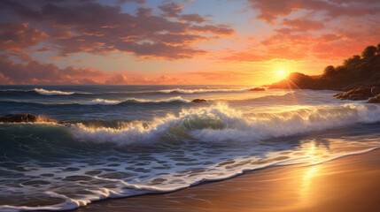 Fototapeta premium A painting of a sunset over the ocean