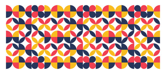 Colorful abstract geometric shape mosaic background. Mosaic seamless pattern. Modern scandinavian style background print. Modern circles, triangles and squares, minimal style Bauhaus figures. Vector  © Designstockio