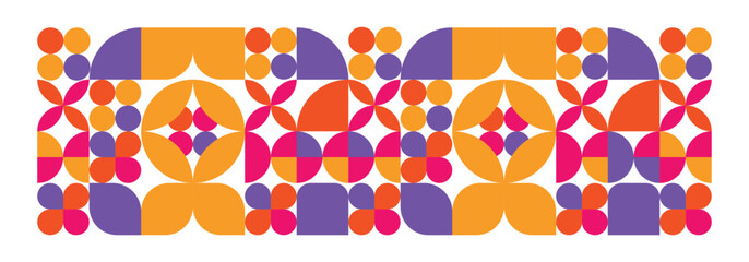 Abstract geometric shape mosaic seamless design in retro style. Scandinavian style background. Trendy retro style seamless pattern vector illustration set. Graphic style design elements © Designstockio