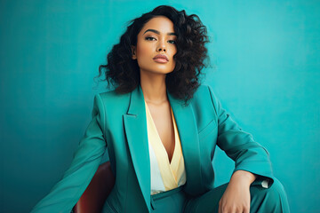 Shot of a young business woman wearing blazer paired with high-waisted tailored pants, ambitious and confident woman - obrazy, fototapety, plakaty