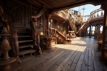 Fototapeta na wymiar Pirate ship deck, history and fantasy concept. Generative AI