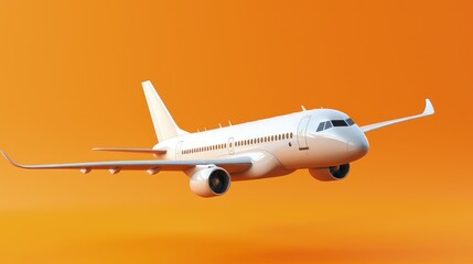 Commercial plane illustration on orange background, travel and transportation concept. Generative AI