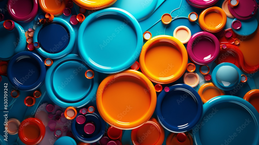 Poster a group of different colored circles on a blue surface