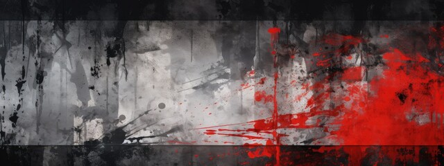 Abstract black background with white and red paint, poster, banner. Generative AI