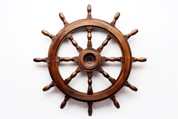 Pirate ship wooden rudder on white background. Generative AI - obrazy, fototapety, plakaty