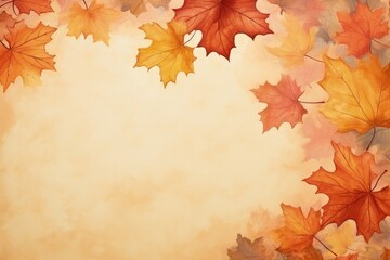 Naklejka na ściany i meble Background with autumn leaves, space for text, digital illustration. Generative AI