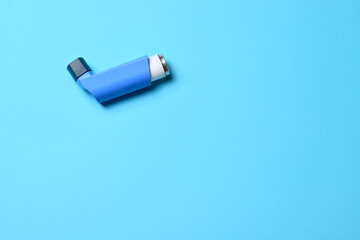 Zenith view, inhaler for respiratory problems and diseases, copy space.