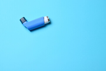 Zenith view, inhaler for respiratory problems and diseases, copy space.
