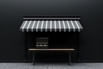 Shop illustration with black awning, black friday and promotion concept. Generative AI