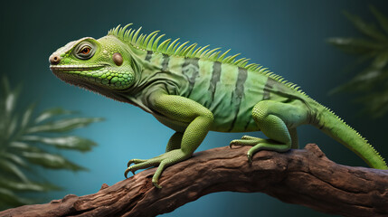Obraz premium A green lizard sitting on top of a tree branch