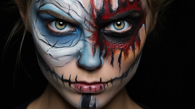 Spooky female make up for Halloween close up portrait