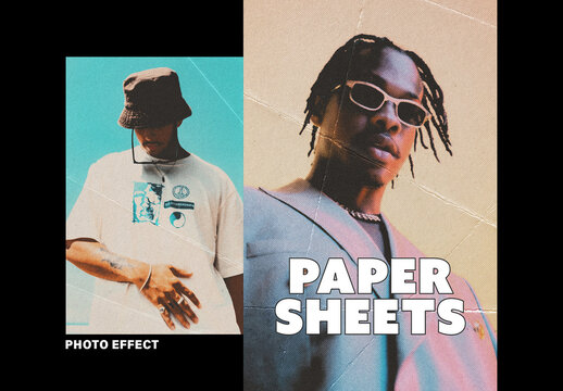 Crumpled Paper Sheets Poster Photo Effect Mockup