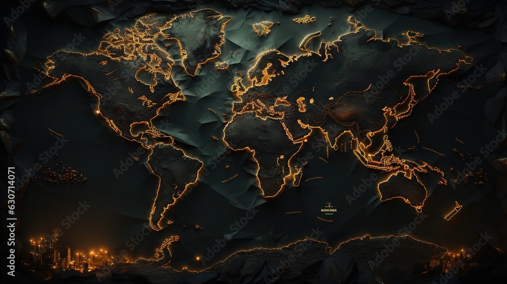 Poster background of abstract map of the world,dark background,the concept of studying the elements of hist