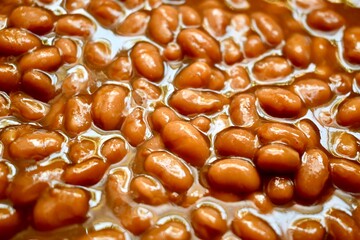 close up of baked beans