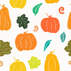 Pumpkins, texture elements. Autumn pattern. Vector seamless pattern.