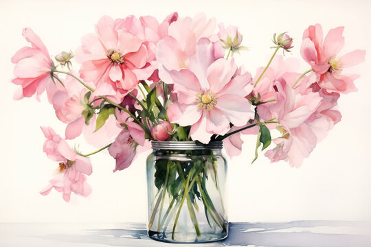 a glass vase filled with pink flowers