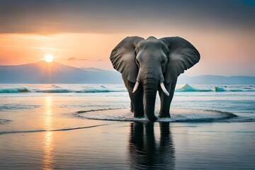 Fototapeta na wymiar elephant in water generated by AI tool