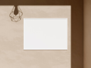 Minimal white horizontal picture poster frame mockup on wall