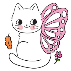 Cartoon cute funny cat and wing vector.