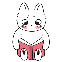Cartoon cute funny cat and book vector.