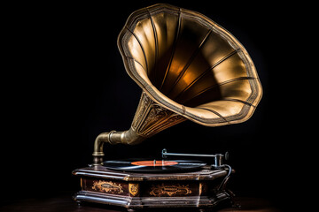 Antique gramophone, vintage music concept, isolated on a white background