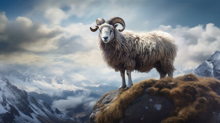 A ram standing on top of a mountain