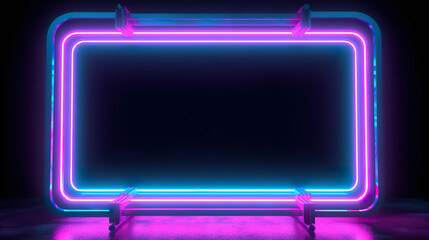 A neon frame with a black background. Digital image.