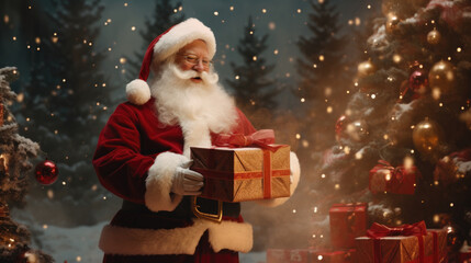 Santa Claus Delivering Christmas Gifts. Generative AI