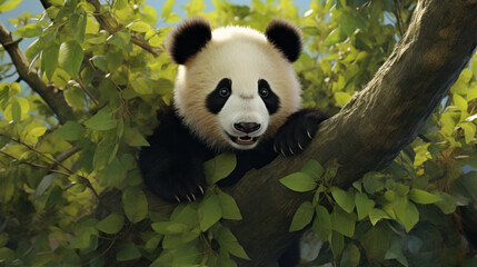 Obraz premium A panda bear is sitting in a tree