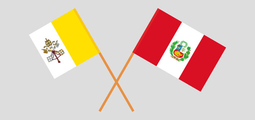 Crossed flags of Vatican and Peru. Official colors. Correct proportion