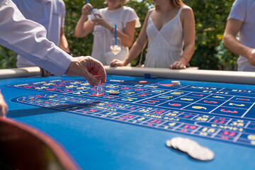 Outdoor event casino service poker roulette blackjack dice table game gambling prermium real chips croupier hands win