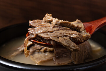 A dish with beef head meat in beef brothBeef Head Meat Soup