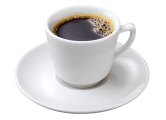 xícara branca com café expresso preto isolado em fundo transparente