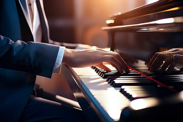 Close-up of a man playing the piano. AI technology generated image