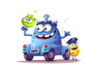 Cute monster watercolor painting on white