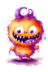 Fototapeta premium Cute monster watercolor painting on white