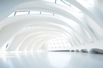 Minimalist style interior architectural structure of the art center. AI technology generated image