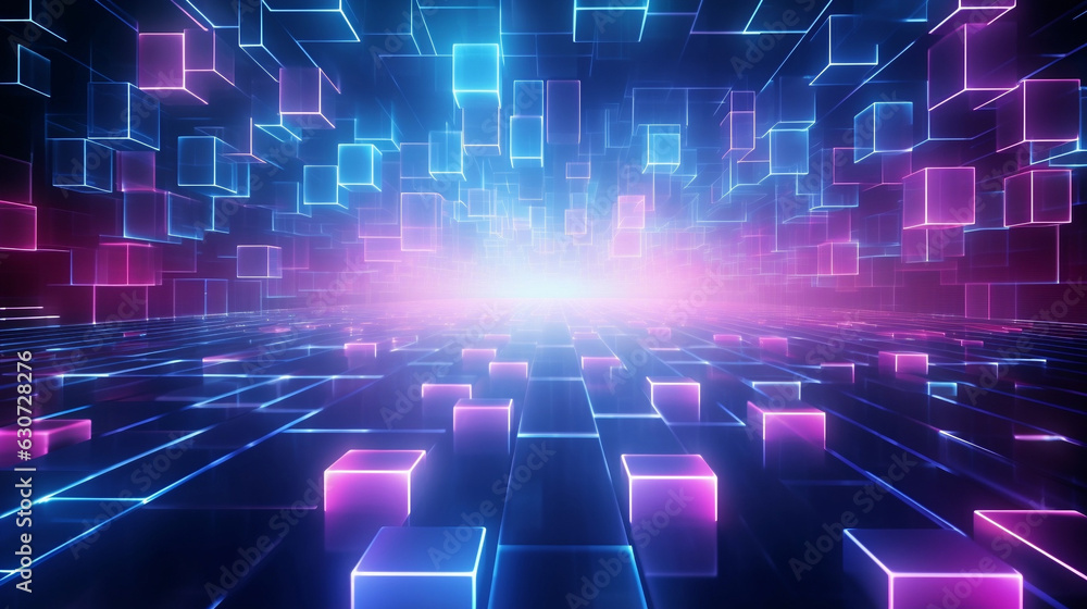 Wall mural abstract background with glowing cubes