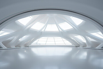 Minimalist style interior architectural structure of the art center. AI technology generated image