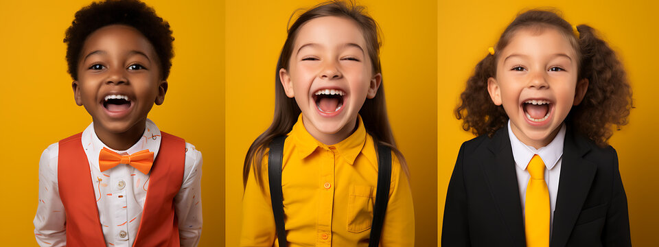 Collage photo of multiple different mixed races friendly schoolchildren boys and girls.Created with Generative AI technology.