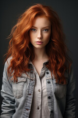 Fototapeta premium A woman with long red hair posing for a picture. Digital image.