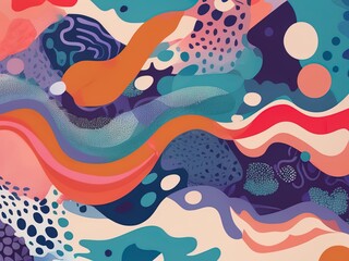 abstract shapes and textured risographe effect with Fluid organic shapes layered with multiple colors with Generative AI.