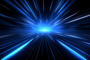 Blue glowing line background on black background. AI technology generated image