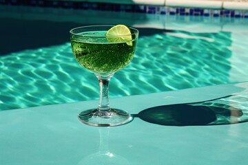 details of refreshment alcoholic drinks at pool bar served ice cold on a sunny day at the pool. Cocktails at party cocktail bar pool