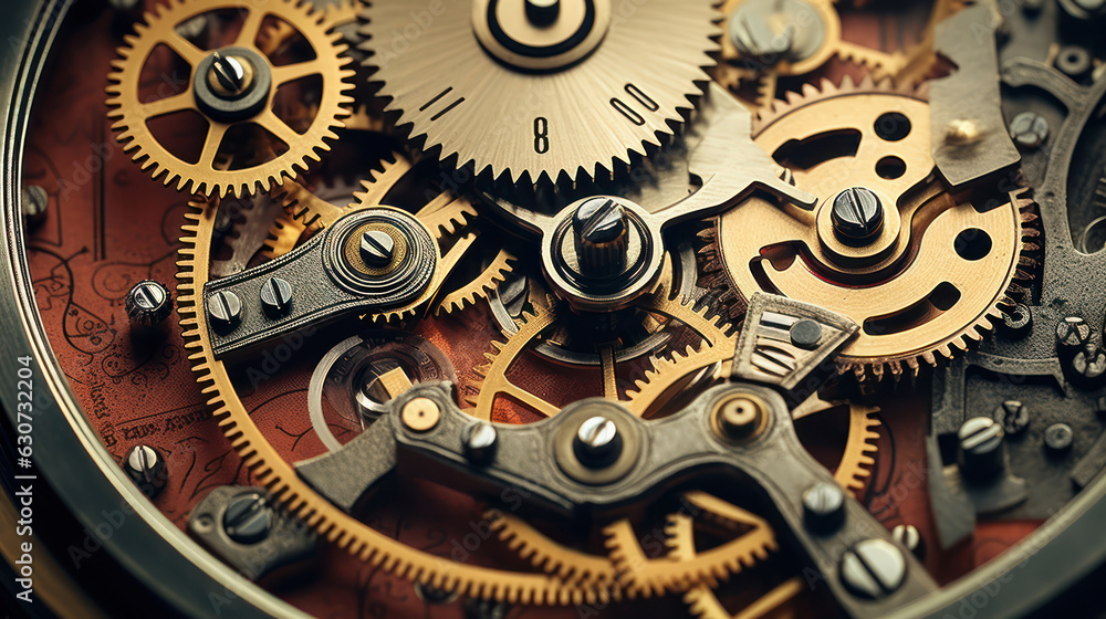 Poster gears and cogs in clockwork watch mechanism
