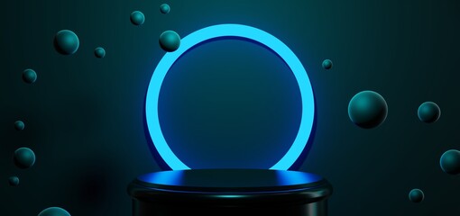 futuristic gaming esports background abstract wallpaper, cyberpunk style scifi game, stage concert scene in pedestal display room, led neon glow light, 3d illustration rendering