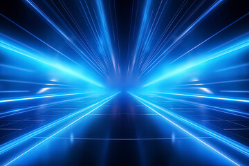 Blue glowing line background on black background. AI technology generated image