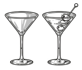 Glasses with martini label monochrome