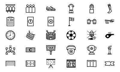 Set of soccer line icons isolated vector illustration.