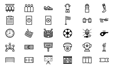 Set of soccer line icons isolated vector illustration.